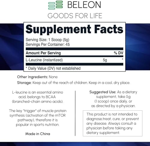 Pure L-Leucine Powder 8 oz - Unflavored Essential Amino Acid for Protein Synthesis, Recovery & Lean Mass Support, Vegan, Keto, Non-GMO
