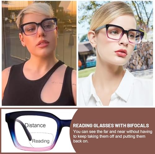 MARE AZZURO Bifocal Reading Glasses Women Oversized Blue Light Blocking Readers 0 1.0 1.5 2.0 2.5 3.0 3.5