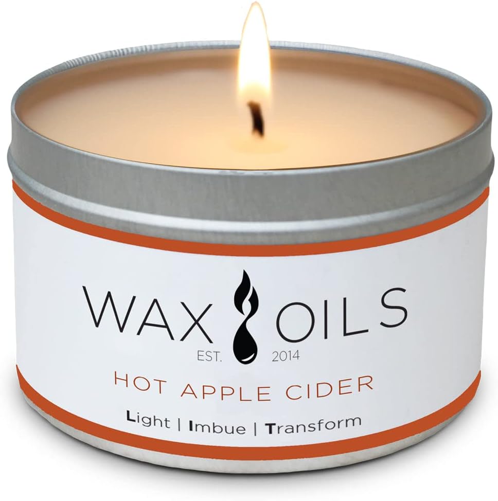 Wax and Oils Soy Wax Aromatherapy Scented Candles (Hot Apple Cider) 8 Ounces. Single