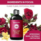 Massage Oil 8 oz - Organic Body Massage Oil with Ylang Ylang, Patchouli & Vanilla Rose - Relaxing Massage Therapy