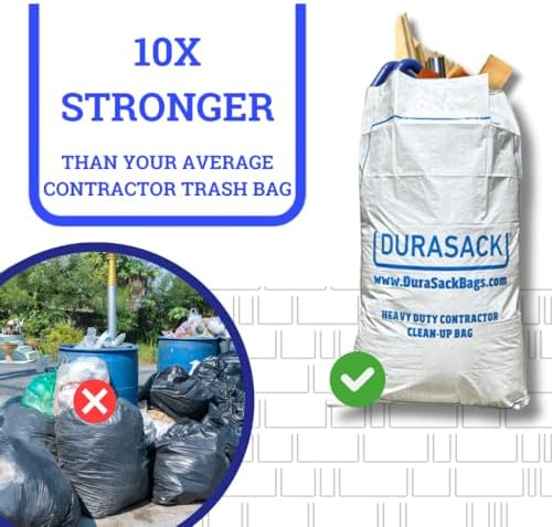 DURASACK Contractor Bags Heavy Duty 40-Gallon Reusable White Woven Polypropylene Contractor Garbage Bags, Pack of 20