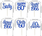 24PCS Blue Happy 60th Birthday Cupcake Toppers Sixty Straight Outta 1966 Cupcake Picks Cheers to 60 Lengend Since 1966 Cake Decorations for 60th Birthday Anniversary Party Decorations Supplies