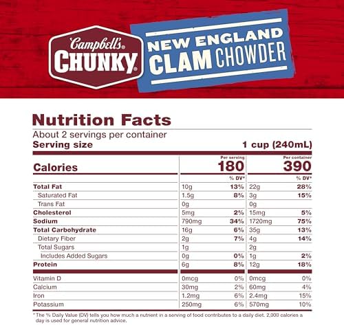 Campbell's Chunky Soup, New England Clam Chowder, 18.8 Oz Can (Case of 12)