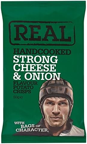 Real Crisps Real Handcooked Strong Cheese & Onion Flavour Potato Crisps 50G - Pack Of 18