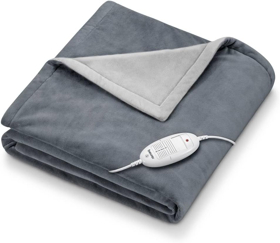 Beurer HD 75 Cozy Heated Blanket, Fur Look Cozy Electric Blanket, 6 Temperature Settings, Machine Washable, with Auto Shut-off, Dark Grey
