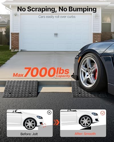VEVOR Rubber Curb Ramps, 2 Pack, 7‘’ Rise Height, 19.3" L x 19.3" W, Driveway Ramps with Drainage Tank, 7000 lbs Load Capacity, Suitable for Wheelchairs, Strollers, Motorcycles, Cars, Lawn Mowers