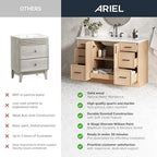 ARIEL Cambridge 72-inch Bathroom Vanity with Sink,Solid Wood, 1.5-inch Pure White Quartz Countertop & Backsplash, Double Rectangular Porcelain Sink, 4 Soft Closing Doors, 6 Dovetail Drawers, White