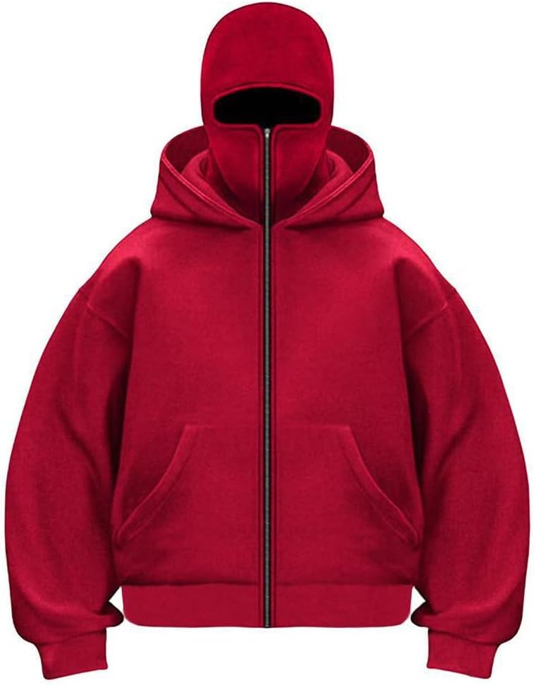 Mens Zip-up Hoodies Casual Double Hood Outerwear with Pockets Long Sleeve Sports Sweatshirt Hooded Jacket Coat