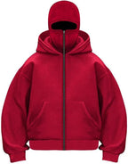 Mens Zip-up Hoodies Casual Double Hood Outerwear with Pockets Long Sleeve Sports Sweatshirt Hooded Jacket Coat