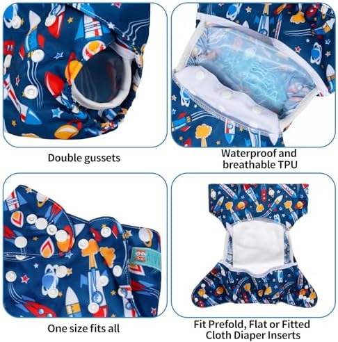 ALVABABY 6pcs Cloth Diaper Covers &1 Wet Dry Bag, Washable Reusable Cloth Nappy Shell for Prefold with Multi-Functional Bag, Flat or Fitted Diaper Inserts 6NKZ06