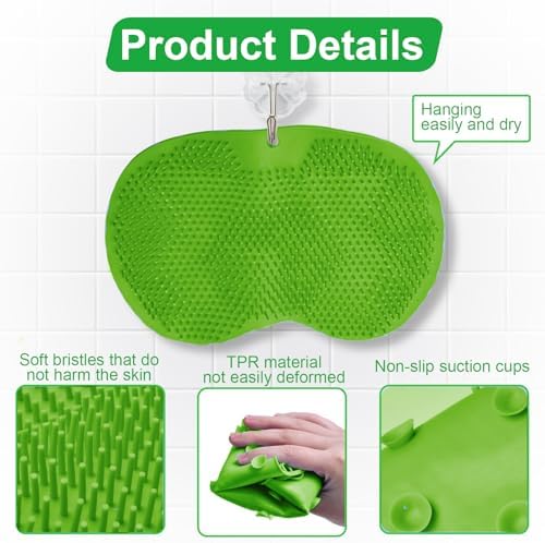 Shower Foot Scrubber Mat with Non-Slip Suction Cups, Back Exfoliating Bath Wash Pad and Massager for Deep Cleaning and Relaxation, Wall Mounted Foot Scrubber Cleaner for Men and Women,Green