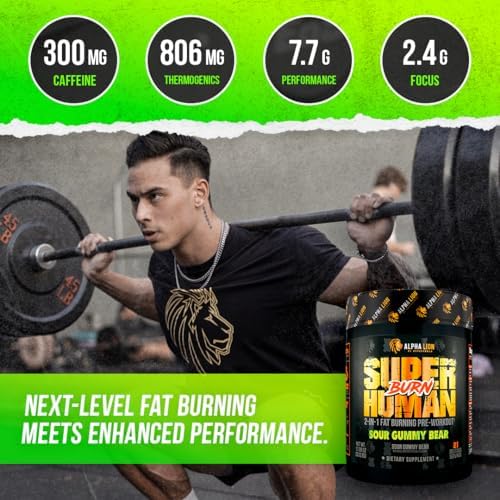 ALPHA LION Superhuman Burn, 2 in 1 Metabolism Booster Pre Workout and Men's Thermogenic Fat Burner, Sour Gummy Bear (Hulk Juice), Package Varies