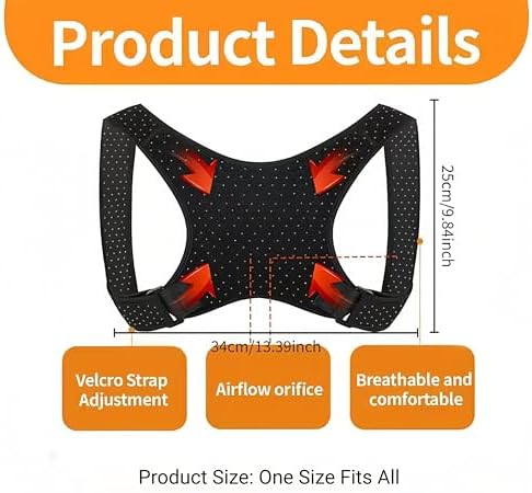 Adjustable Posture Corrector for Women & Men - Grade Back Brace with Lumbar Support, Breathable Non-Slip Design, Black