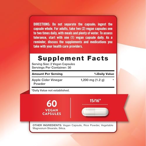 Nature's Truth Apple Cider Vinegar Vegan Capsules | 1200mg | 60 Veggie Pills | Extra Strength | Vegan, Non-GMO and Gluten Free Supplement
