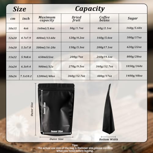 100 Pack Stand Up Bags, Reusable, Plastic, Zipper Closure, Black, 5.9x8.6 Inch, Rectangular, Smell Proof, Waterproof, Food Storage Bags
