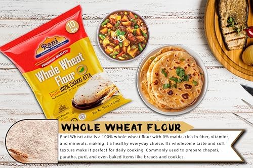 Rani Chapati Flour (100% Pure Whole Wheat Chakki Atta), For Making Roti & Indian Breads 160oz (10lbs) 4.54kg Bulk ~ Stone Ground, All Natural | Vegan | No Salt or Colors | NON-GMO | Indian Origin