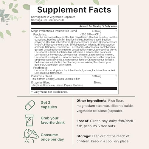 Micro Ingredients Probiotics 200 Billion CFU, 120 Veggie Capsules | Mega Probiotics for Men & Women | 40 Strains with Prebiotics, Postbiotics & Digestive Enzymes | Gut, Immune & Digestive Health