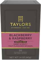 Taylors of Harrogate Blackberry & Raspberry, Herbal Tea, Individually Wrapped Bags, 20 Count (Pack of 1), Sweet, Tart & Tangy, Caffeine-Free, Enjoy Hot or Iced, 20 Teabags