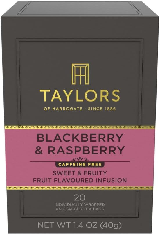 Taylors of Harrogate Blackberry & Raspberry, Herbal Tea, Individually Wrapped Bags, 20 Count (Pack of 1), Sweet, Tart & Tangy, Caffeine-Free, Enjoy Hot or Iced, 20 Teabags