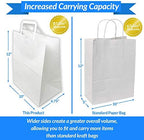 Reli. 100 Pack | 10"x6.75"x12" | Large White Paper Bags w/Handles | Ideal for To Go/Take Out/Restaurant Bags with Handles, Shopping, Retail, Gifts | 25% larger than 10"x5"x13"