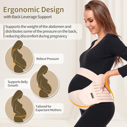 ChongErfei Maternity Belt Pregnancy Belly Band 3 in 1 Maternity Support Belt for Pregnant Back/Pelvic/Hip Pain, Maternity Band Belly Support for Pregnancy (Beige, XL)