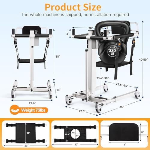 Upgrade Electric Transfer Lift - Foldable Patient Lift Transfer Chair for Car- Handicap Lift Shower Chair, Bathroom Wheelchairs Transfer Chairs for Seniors, Adults & Disabled