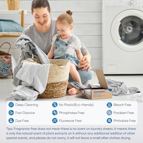 Fragrance Free Laundry Detergent Sheets Travel Eco-friendly 300 Loads Fisroa Clothes Washing Detergent Sheets Plastic-Free Washer Strips, Unscented Liquidless Laundry Strips Tablet