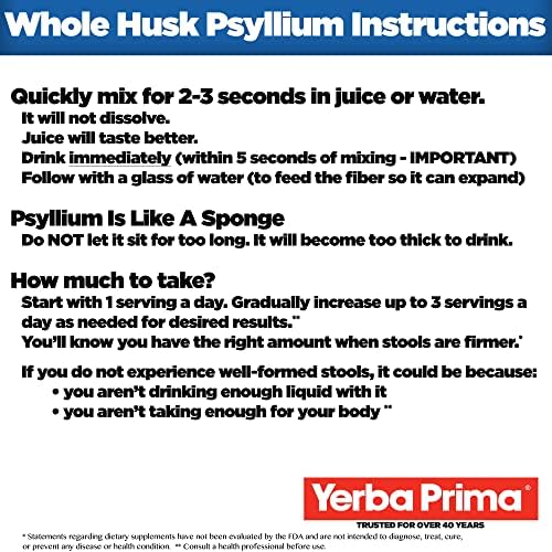 Yerba Prima Psyllium Whole Husk, 1 Bottle 12 oz - Fiber Supplement, Vegan, No Sugar or Artificial Sweeteners, Non GMO, Gluten Free