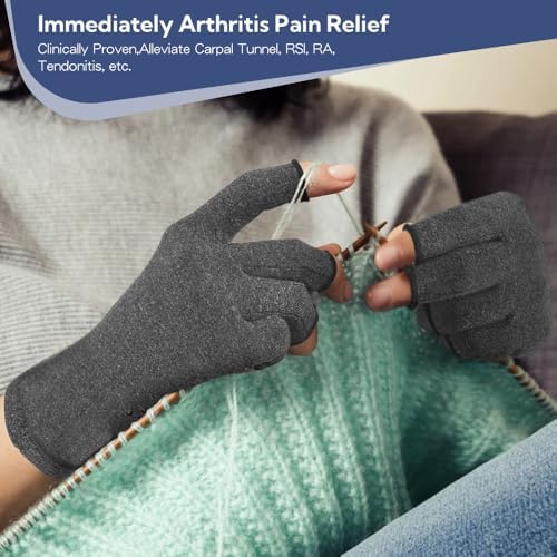Arthritis Gloves for Women for Pain, Men and Women Fingerless Compression Wrap for Hand Pain and Osteoarthritis Compression Gloves Women,M,Grey