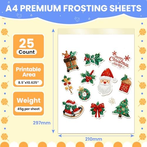 SENTRELA Edible Paper 25 Count A4 11.7" x 8.3" Sugar Sheets for Edible Printer Edible Image Paper Frosting Sheets Icing Sheets for Edible Paper Printer Sugar Paper Edible Sheets for Cakes