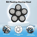 Electric Shaver Replacement Heads 6D - 6 Blades Head Shaver Replacement Universal Stainless Steel Rotary Blade Refills for Bald Head Razor for Men (6 Heads Black)