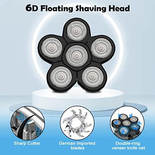 Electric Shaver Replacement Heads 6D - 6 Blades Head Shaver Replacement Universal Stainless Steel Rotary Blade Refills for Bald Head Razor for Men (6 Heads Black)