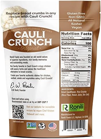 Cauli Crunch | Original Gluten Free Cauliflower Bread Crumbs – Bread-Free Breadcrumbs, Certified Gluten Free + NON-GMO, Vegan, Kosher Bread Crumbs, All Natural, 2-PACK (Original)
