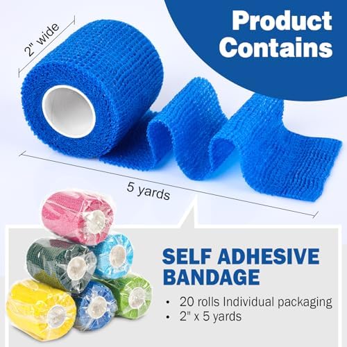AZEN 20 Pack Self Adhesive Bandage Wrap, Elastic Cohesive Bandage Wrap, Color Athletic Tape, Vet Wrap, Ankle Tape