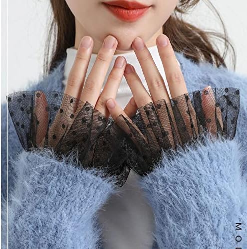 Ruffled Floral Layered Lace Cuffs Wrist Cuffs Black False Sleeves for Women Wrist Black