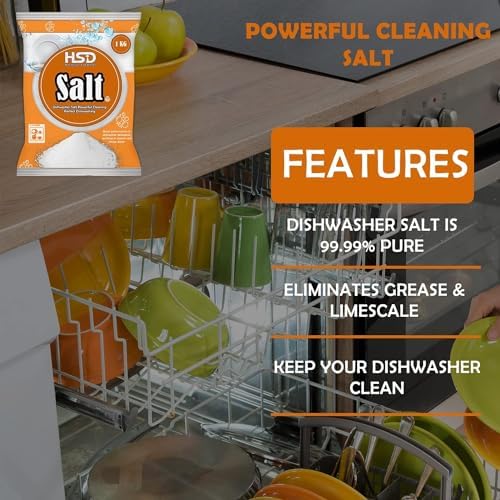 HSD Dishwasher Salt, Powerful Cleaning Dishwasher Salt, 1kg 2pack, White