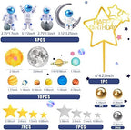 34 PCS Space Cake Toppers Outer Astronaut Figurines Planet Satellite Balls and Stars for Space Theme Birthday Supplies (Planet)