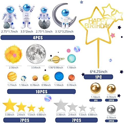 34 PCS Space Cake Toppers Outer Astronaut Figurines Planet Satellite Balls and Stars for Space Theme Birthday Supplies (Planet)