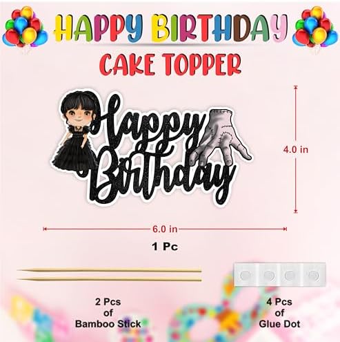 "Wednsday Happy Birthday Cake Topper – Spooky Gothic Theme Birthday Party Decoration – Creepy and Cool Cake Decoration for Adults – Addams Family Inspired Party Supplies for Halloween & Birthdays"