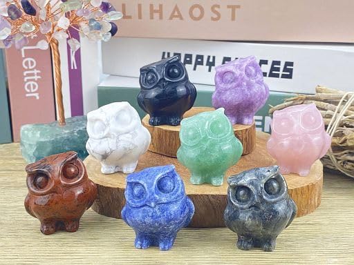 YATOJUZI Owl Decor Natural Black Obsidian Stone Hand-Carved Polished Owls Statue Figurines Crystal Energy Spiritual Gifts for Women Thanksgiving Day Christmas Home Office Desk Decorations 1.5"