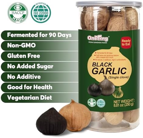 ONETANG Black Garlic 8.82 Oz (250g.), Whole Black Garlic Fermented for 90 Days, Super Foods, Non-GMO, Non-Additives, High in Antioxidants, Ready to Eat for Snack Healthy, Healthy Recipes