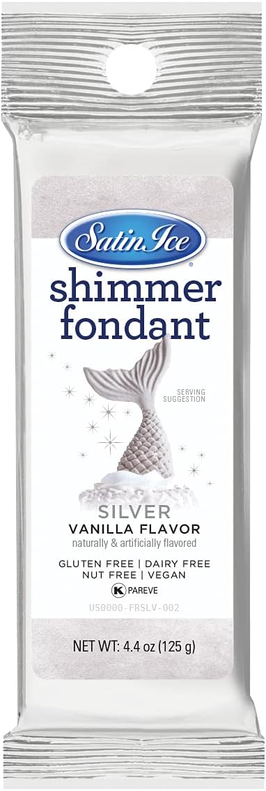 Satin Ice Silver Shimmer Fondant With Edible Glitter (4.4 Ounce, Vanilla) For Cake Decorating