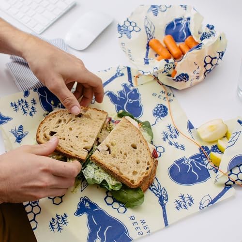 Bee's Wrap Beeswax Wraps for Food - 3 Pack of Assorted Beeswax Wraps - 2 Medium & Sandwich Wrap - Made in USA Reusable Natural Food Wrap - Bees & Bears