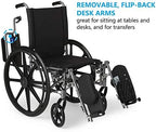 Medline K4 Basic Lightweight Wheelchair with 16" Wide Seat, Desk-Length Arms, and Elevating Leg Rests, 300 lb. Weight Capacity - Durable, Portable, and Comfortable Mobility Aid