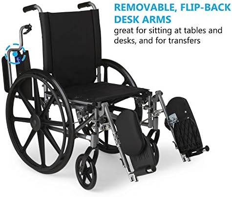 Medline K4 Basic Lightweight Wheelchair with 16" Wide Seat, Desk-Length Arms, and Elevating Leg Rests, 300 lb. Weight Capacity - Durable, Portable, and Comfortable Mobility Aid