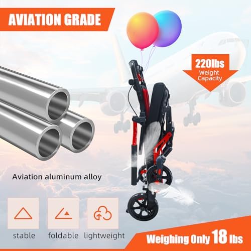 SOFTFISH 18LBS UIltra Lightweight Wheelchairs for Adults with Foldable Footrest and Armrests, Transport Wheelchair Lightweight Foldable, Portable Folding Travel Transport Chair for Seniors