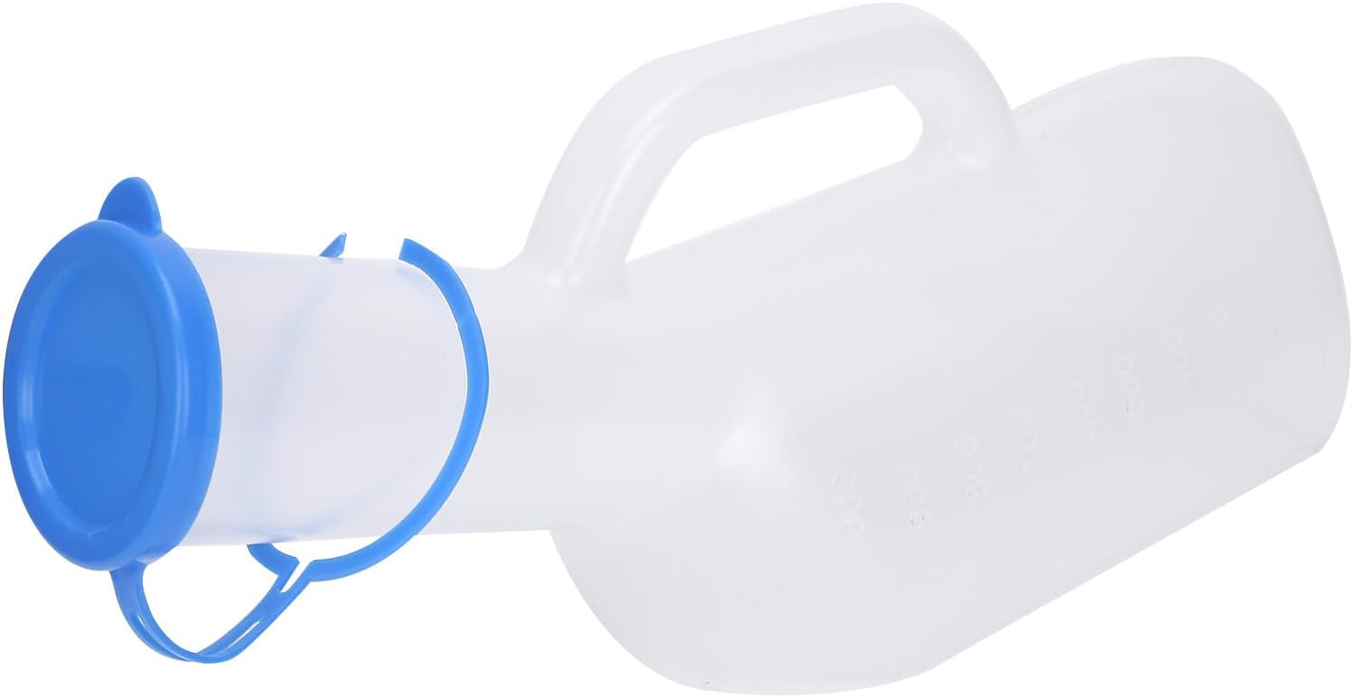 Men Plastic Urinal, Spill Proof Thick Plastic Pee Urinal Bottle for Incontinence, Portable Male Elderly Bedridden Patient Urine Pee Bottle for Health Care, 1000ml (1PCS)