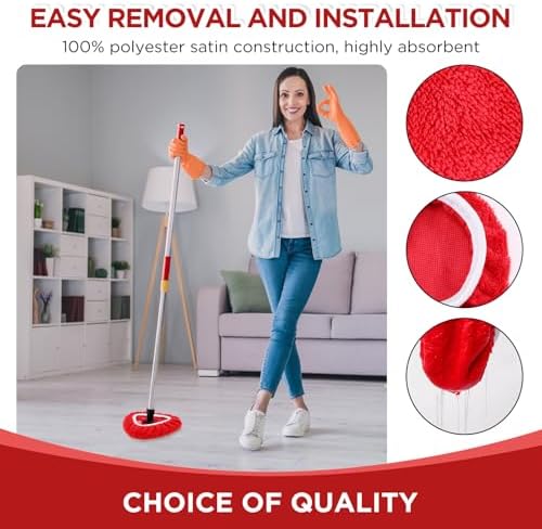Baderke 4 Pack Microfiber Mop Heads Replacements Microfiber Spin Mop Replace Heads Reusable Refills Pads Duster Replace Washable Cleaning Cloths Scrubber Dust Refills for Floor Cleaning (Red)