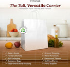 PTP BAGS White 10" x 7" x 12" Bistro Bags, White Paper Bags with Handles [Pack of 250] Recyclable Kraft Paper Gift, Food Service Bag