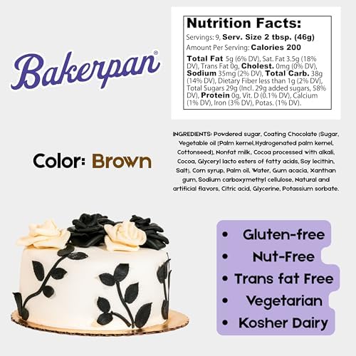 Bakerpan Modeling Chocolate Fondant – Hybrid Fondant for Cake Decorating & Sculpting, Rolls Thin and Resist Cracking, Brown - 1 Pound